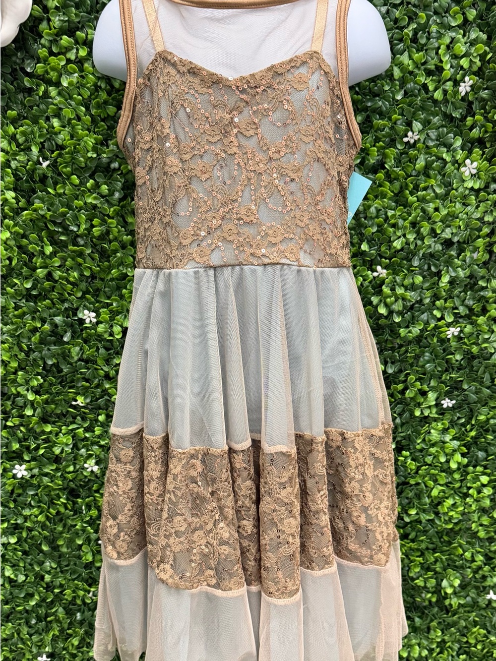 Girls Gold Lace & Tulle Dance Dress